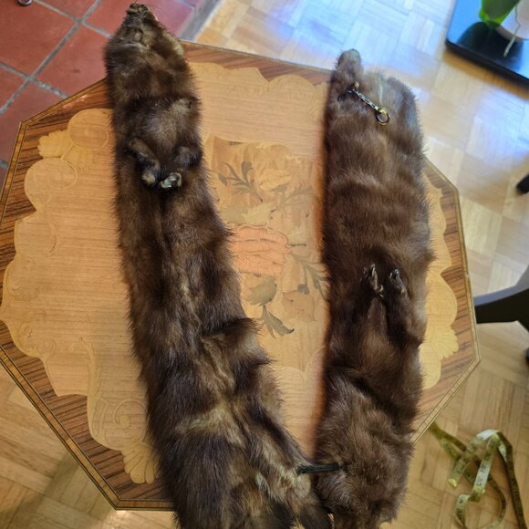 Vintage Two / Dual Mink, Real Fur Medium Brown Collar / Scarf / Wrap / Stole - Picture 7 of 10